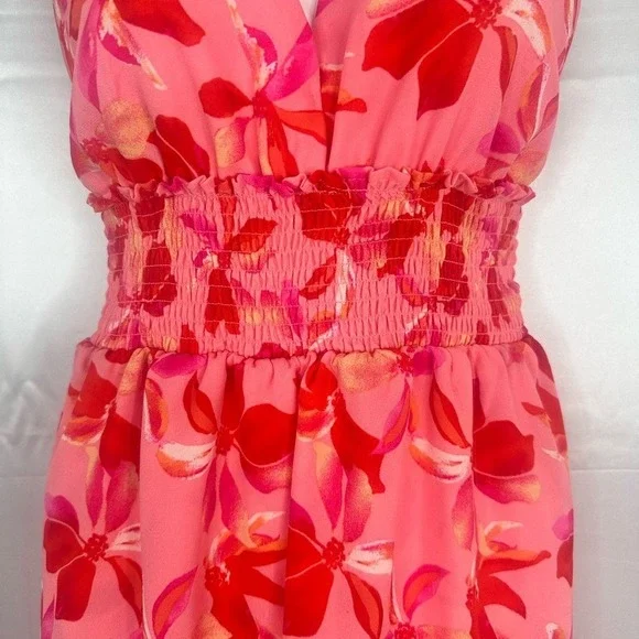 Madden NYC floral‎ flare halter dress with gathered waist size Large - Picture 4 of 12